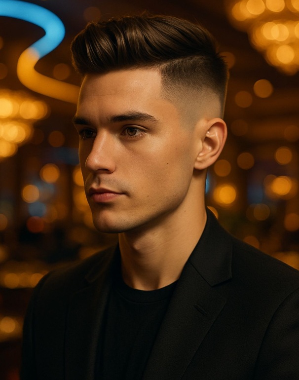Messy Quiff With High Fade And Beard